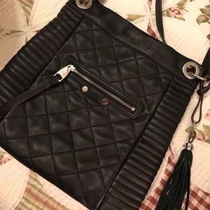 Black Leather Quilted Crossbody Shoulder Bag